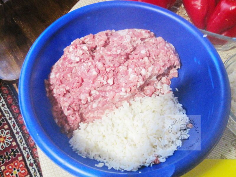 Фарш и рис для фаршировки